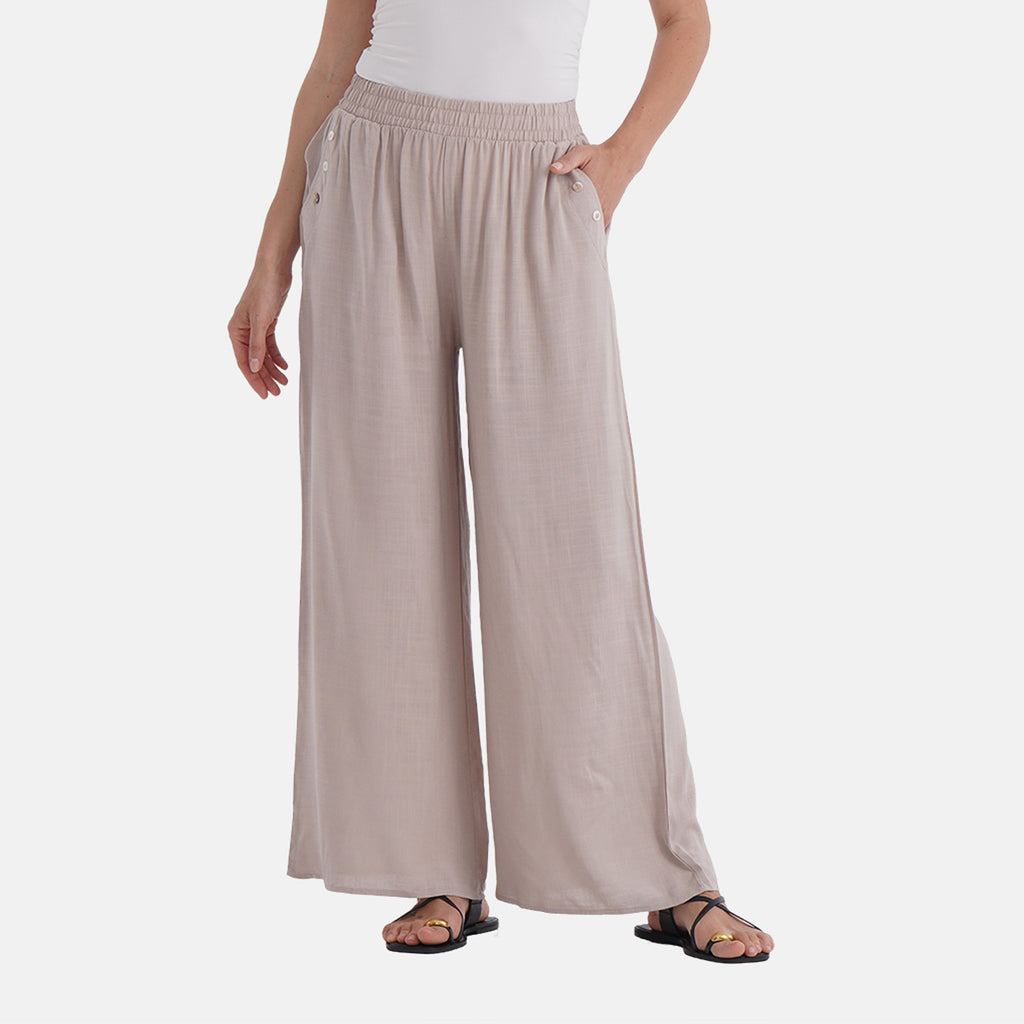 La Marey Casual Wide Leg Trousers with Elastic Waist (Size 20 to 22) - Beige_8030395