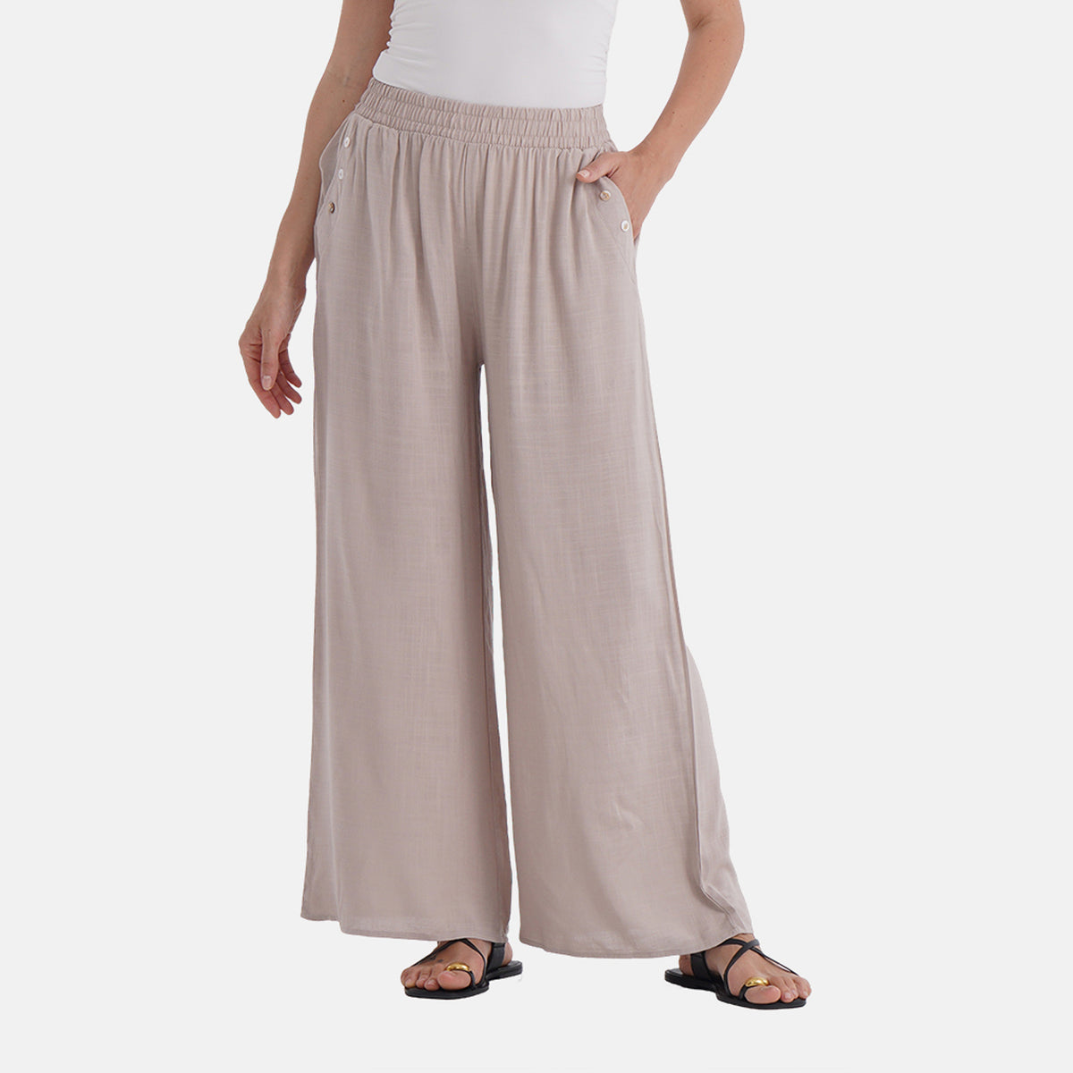 La Marey Casual Wide Leg Trousers with Elastic Waist (Size 20 to 22) - Beige V32528030 0
