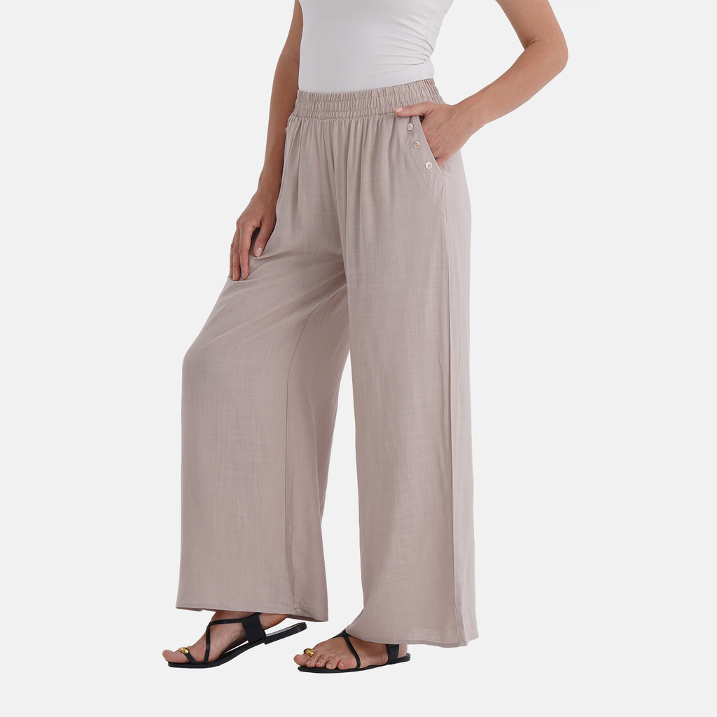La Marey Casual Wide Leg Trousers with Elastic Waist (Size 20 to 22) - Beige_8030395_2