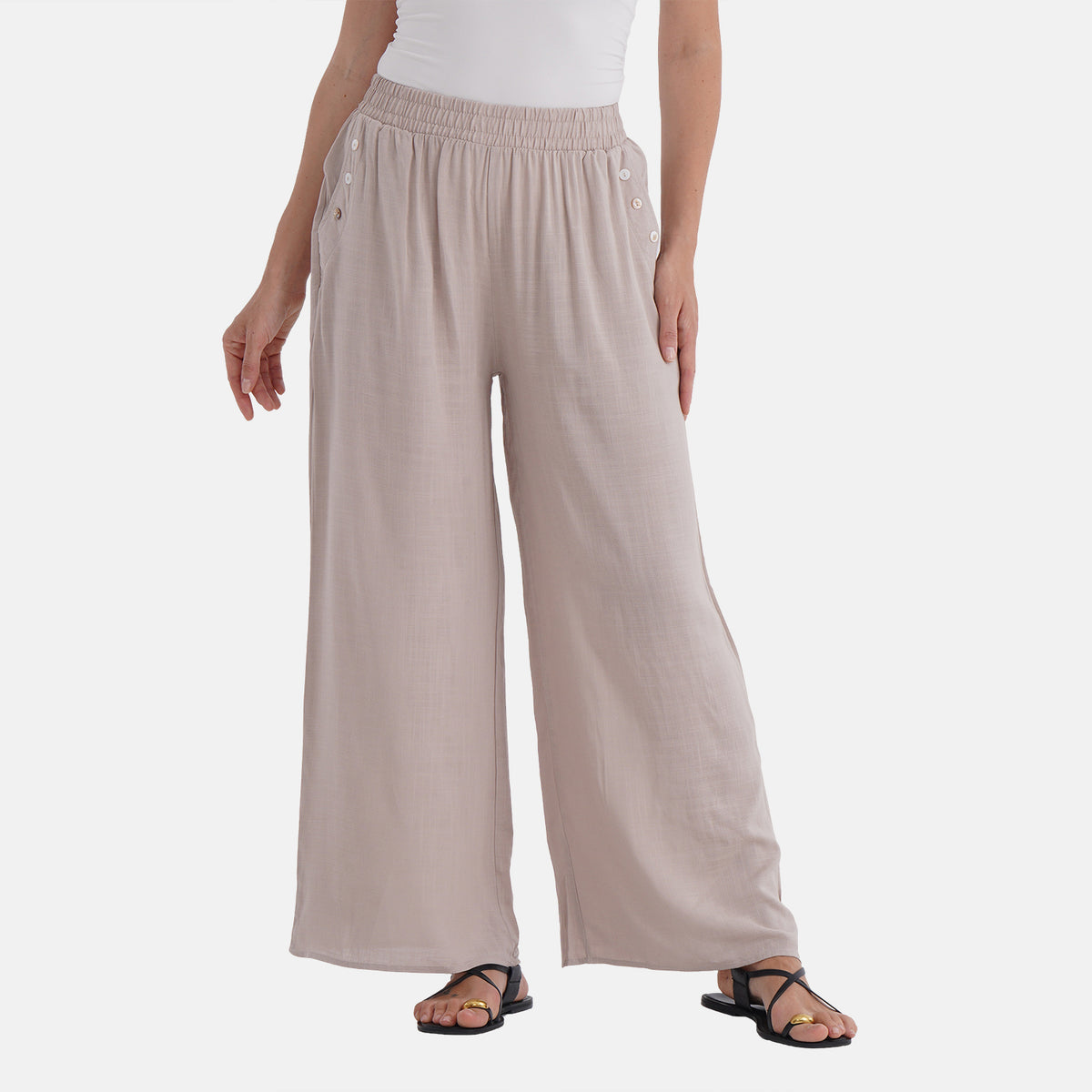 La Marey Casual Wide Leg Trousers with Elastic Waist (Size 20 to 22) - Beige V32528030 4