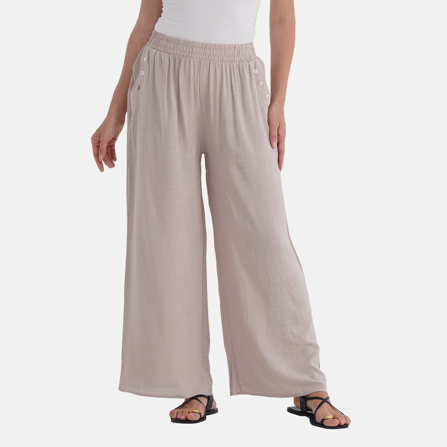 La Marey Casual Wide Leg Trousers with Elastic Waist (Size 20 to 22) - Beige V32528030 4