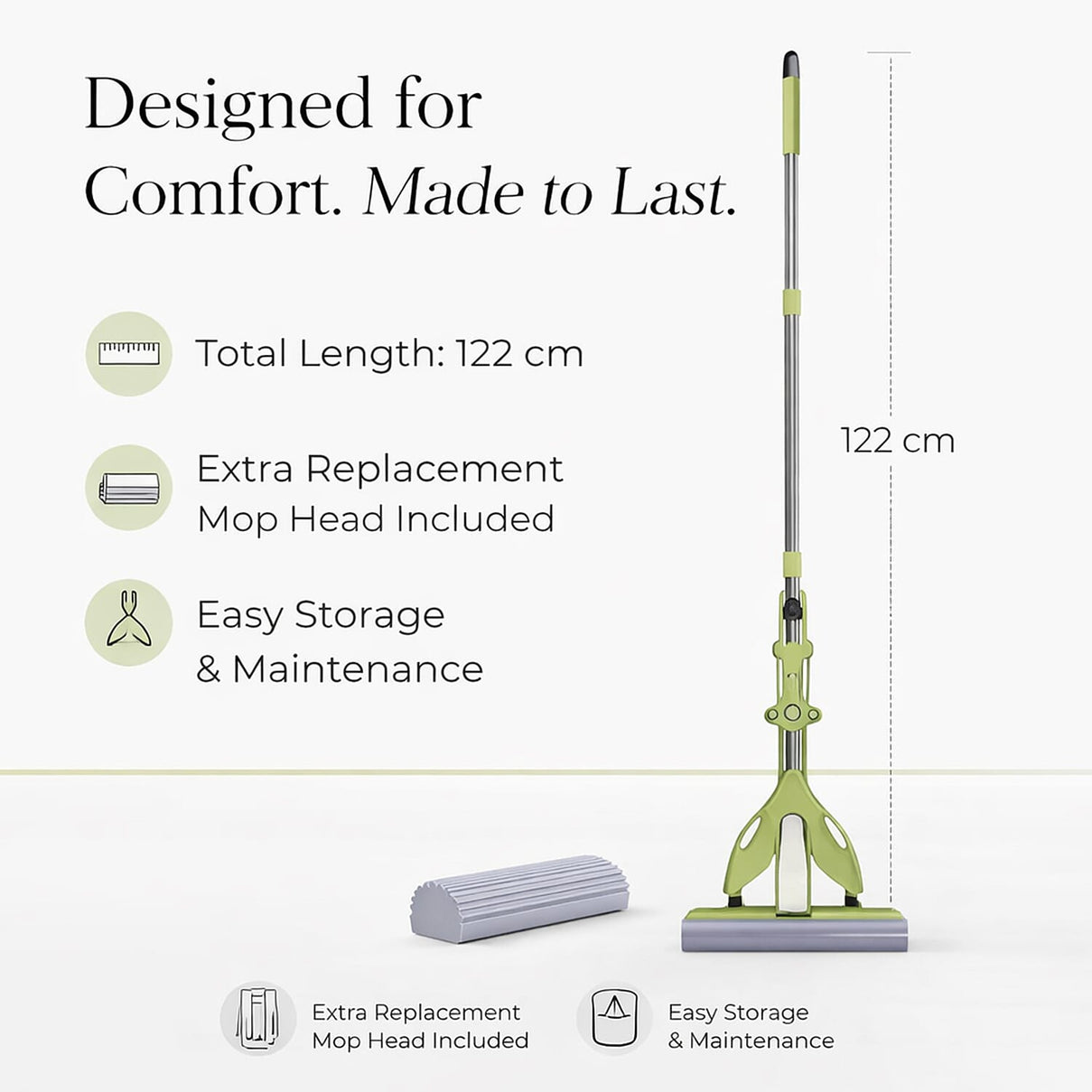 Floor Mop with Absorbent PVA Head and 3-Section Stainless Steel Handle (122cm) 8030524 4