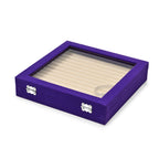 Velvet Glass Lid Multi Row Ring Display Organiser Box - Purple & Cream_8030861_3