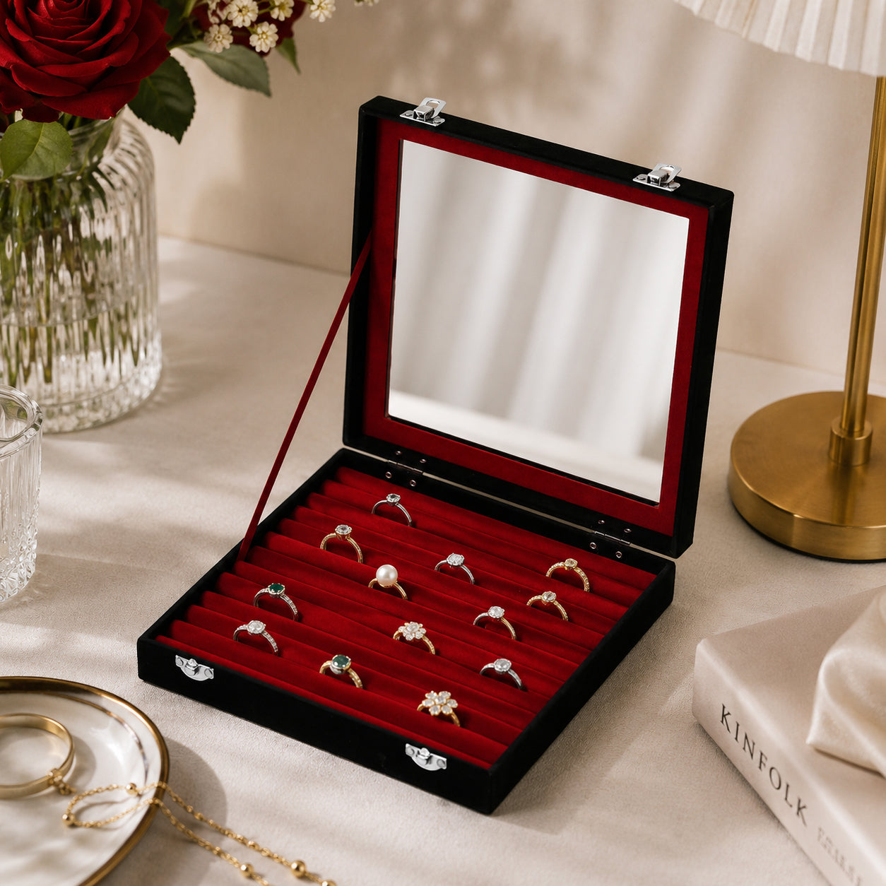 Patterned Jewellery Box (Size 9x9x2 in) - Black &amp; Cream 8030863 1