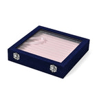 Velvet Glass Lid Multi Row Ring Display Organiser Box - Dark Blue & Baby Pink_8030864_2