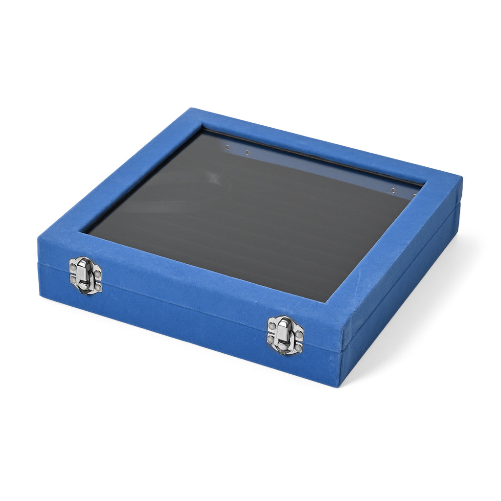 Velvet Glass Lid Multi Row Ring Display Organiser Box - Teal & Black_8030865_2