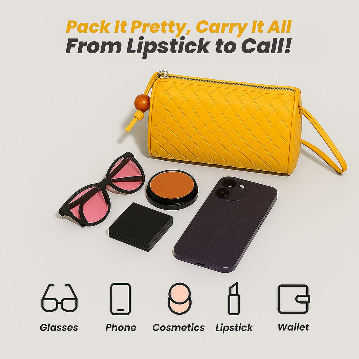 Fully Lined Woven Pattern Crossbody Bag - Yellow 8031920 2
