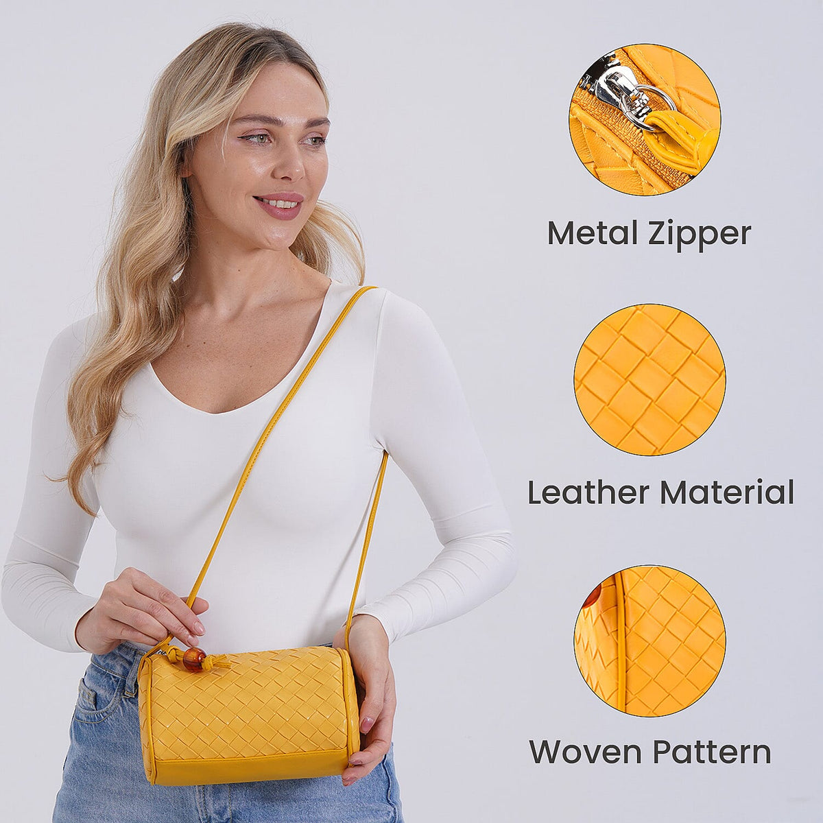 Fully Lined Woven Pattern Crossbody Bag - Yellow 8031920 3