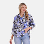 Tamsy Leaf Print Long Sleeve Shirt (Size - L/XL) - White Base with Blue Print_8032042_3