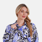 Tamsy Leaf Print Long Sleeve Shirt (Size - L/XL) - White Base with Blue Print_8032042_5