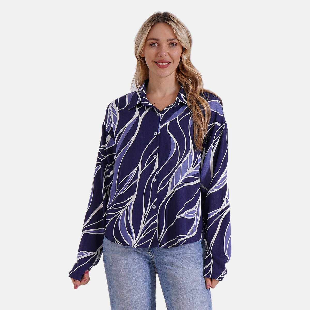 Tamsy Abstract Print Long Sleeve Button-Down Shirt V32557662 0