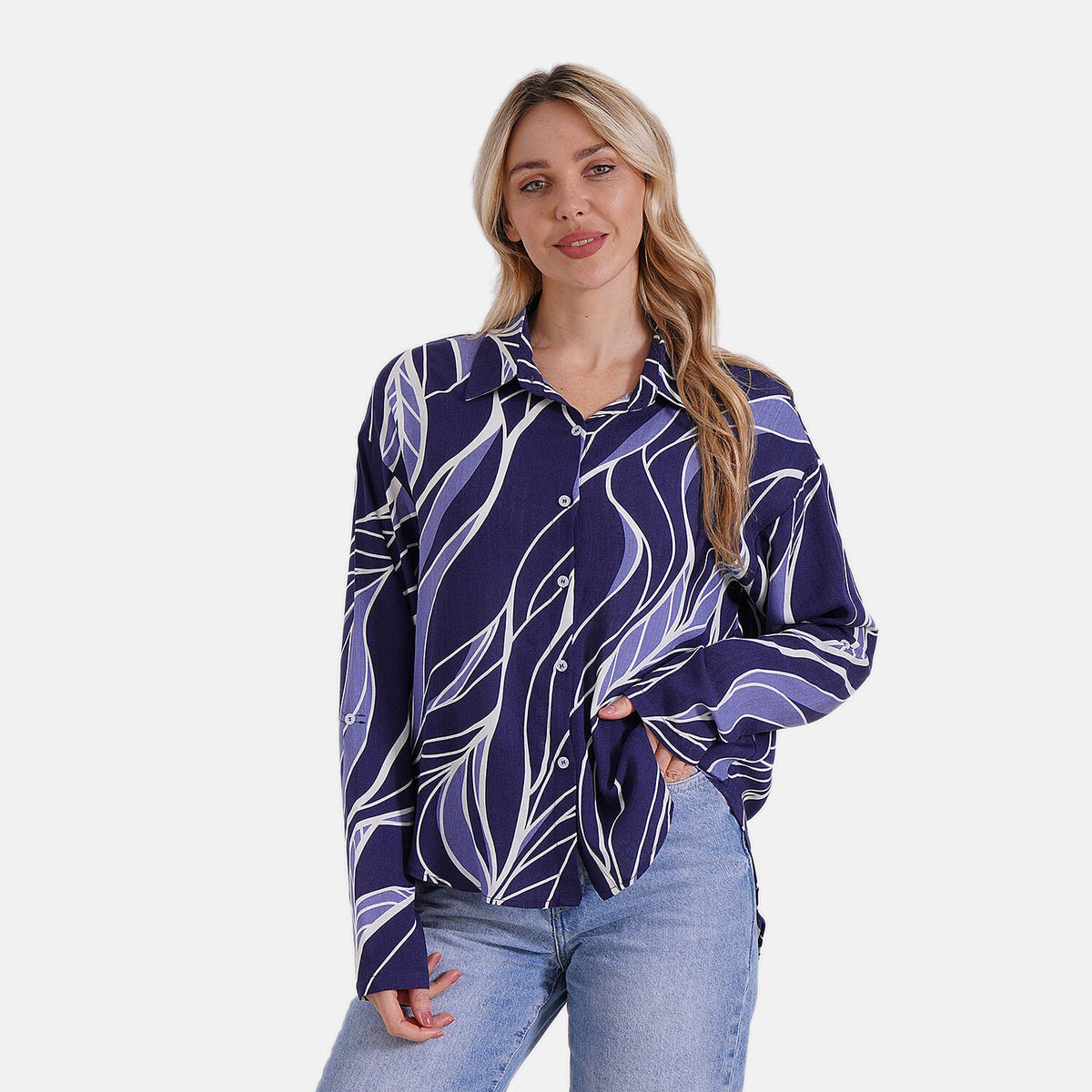 Tamsy Abstract Print Long Sleeve Button-Down Shirt V32557662 3