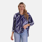 Tamsy Abstract Print Long Sleeve Button-Down Shirt (Size S/M) - Blue_8032082_4