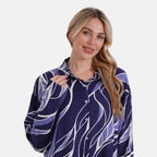 Tamsy Abstract Print Long Sleeve Button-Down Shirt (Size S/M) - Blue_8032082_5