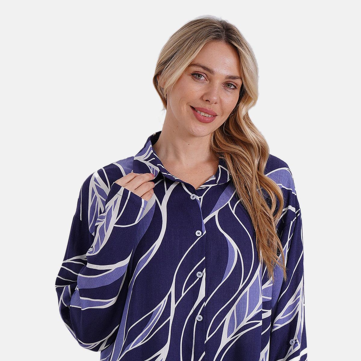 Tamsy Abstract Print Long Sleeve Button-Down Shirt V32557662 6