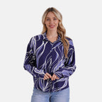 Tamsy Abstract Print Long Sleeve Button-Down Shirt (Size L/XL) - Blue_8032083_3