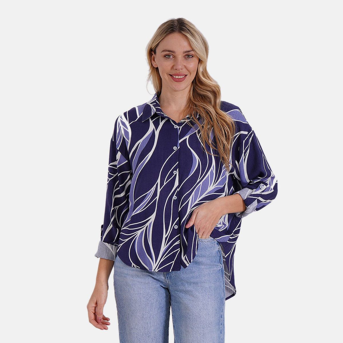 Tamsy Abstract Print Long Sleeve Button-Down Shirt V32565763 5