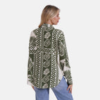 Tamsy Leaf & Abstract Design Mixed Print Long Sleeve Button-Down Shirt (Size - L/XL) - Green_8032085_1