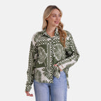 Tamsy Leaf & Abstract Design Mixed Print Long Sleeve Button-Down Shirt (Size - L/XL) - Green_8032085_2
