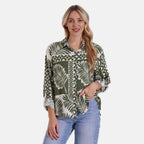 Tamsy Leaf & Abstract Design Mixed Print Long Sleeve Button-Down Shirt (Size - L/XL) - Green_8032085_3
