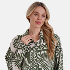 Tamsy Leaf & Abstract Design Mixed Print Long Sleeve Button-Down Shirt (Size - L/XL) - Green_8032085_5