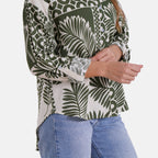 Tamsy Leaf & Abstract Design Mixed Print Long Sleeve Button-Down Shirt (Size - L/XL) - Green_8032085_6