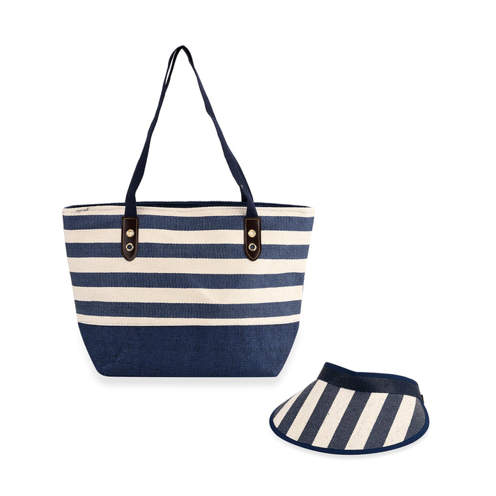 Two-Piece Set - Beach Ready Nautical Style Striped Tote Bag and Hallow Top Sun Hat - Red Stripe 8033199 1