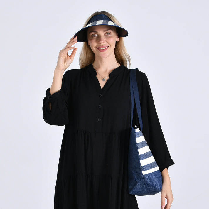 Two-Piece Set - Beach Ready Nautical Style Striped Tote Bag and Hallow Top Sun Hat - Red Stripe 8033199 2