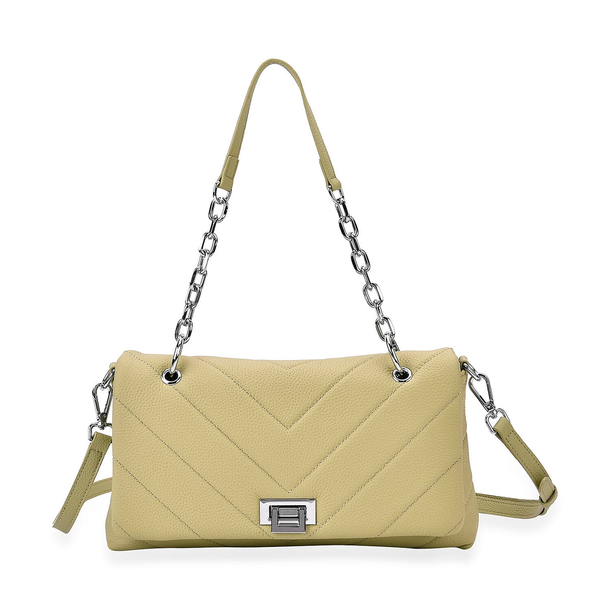 Elegant Genuine Leather Quilted Chevron Pattern Shoulder Bag with Chain Strap - Green 8033351 0