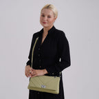 Elegant Genuine Leather Quilted Chevron Pattern Shoulder Bag with Chain Strap - Green_8033351_1
