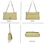 Elegant Genuine Leather Quilted Chevron Pattern Shoulder Bag with Chain Strap - Green_8033351_3