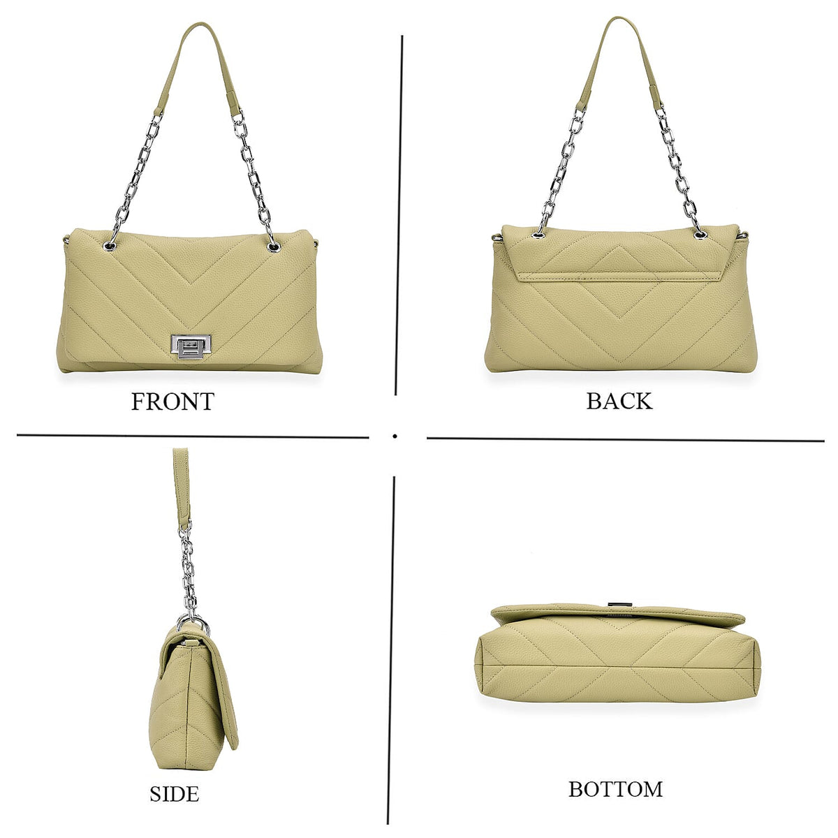 Elegant Genuine Leather Quilted Chevron Pattern Shoulder Bag with Chain Strap - Green 8033351 4