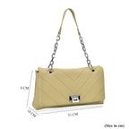 Elegant Genuine Leather Quilted Chevron Pattern Shoulder Bag with Chain Strap - Green_8033351_6