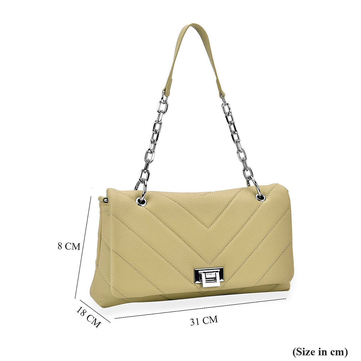 Elegant Genuine Leather Quilted Chevron Pattern Shoulder Bag with Chain Strap - Green 8033351 7