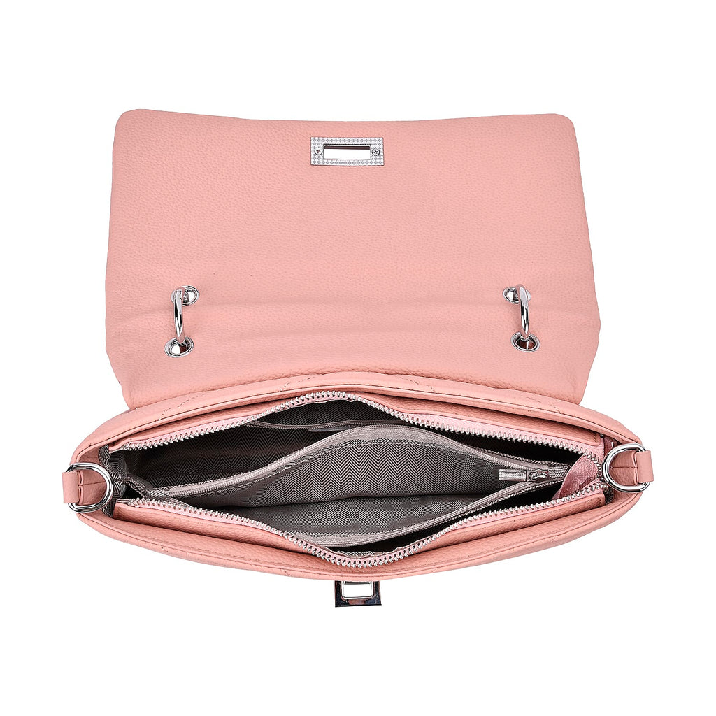 Elegant Genuine Leather Quilted Chevron Pattern Shoulder Bag with Chain Strap - Pink_8033353_4