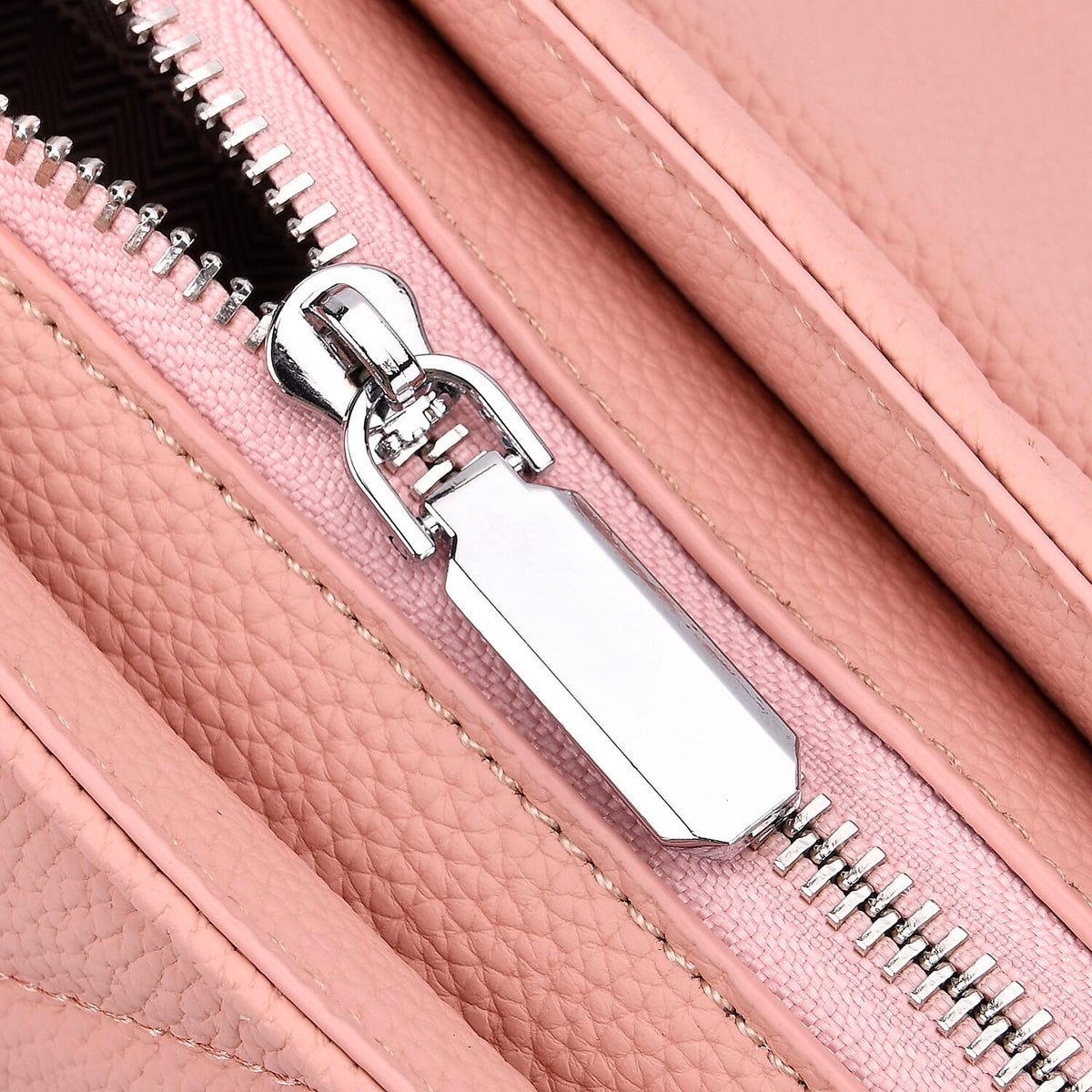Elegant Genuine Leather Quilted Chevron Pattern Shoulder Bag with Chain Strap - Pink V32723107 6