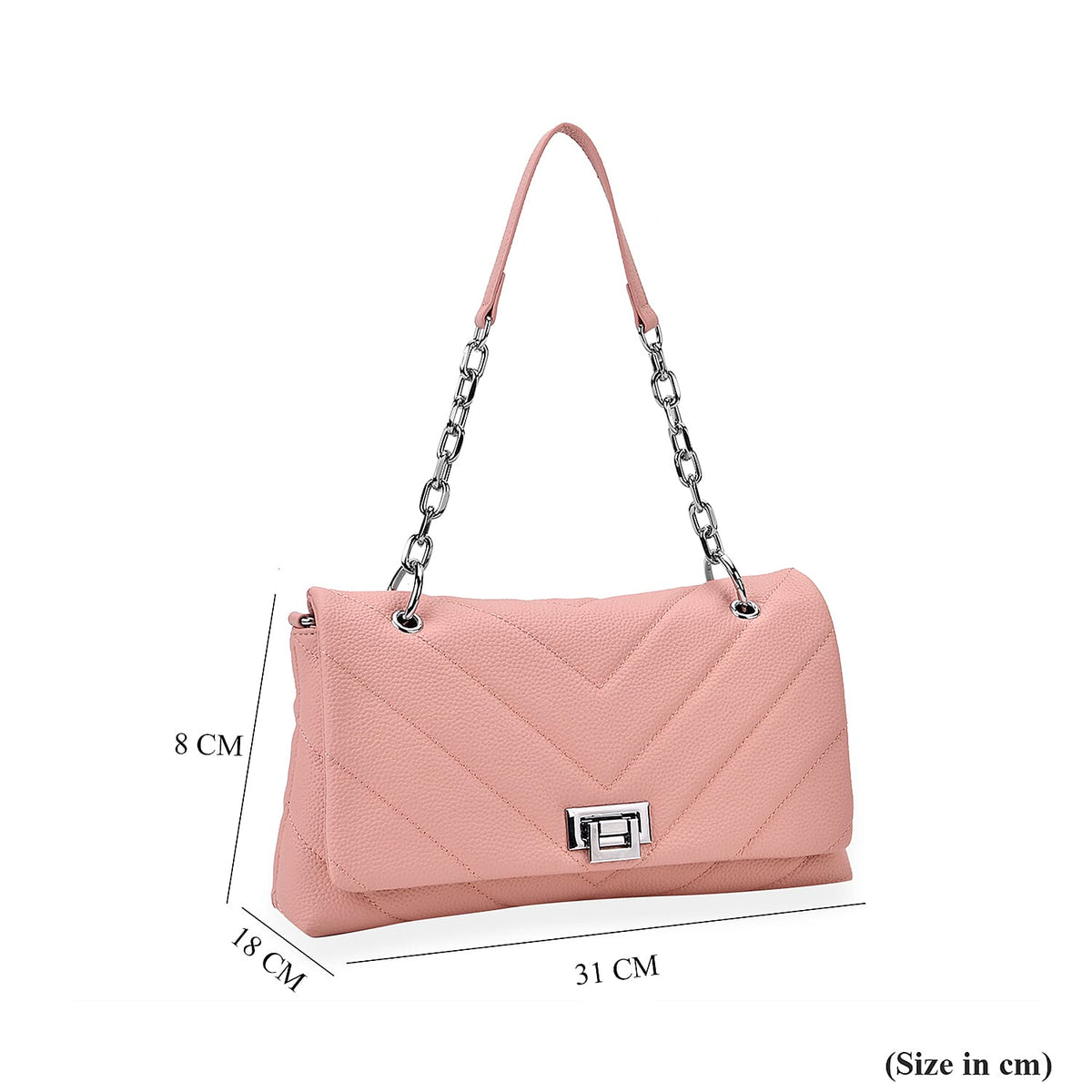 Elegant Genuine Leather Quilted Chevron Pattern Shoulder Bag with Chain Strap - Pink V32723107 7
