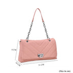 Elegant Genuine Leather Quilted Chevron Pattern Shoulder Bag with Chain Strap - Pink_8033353_6