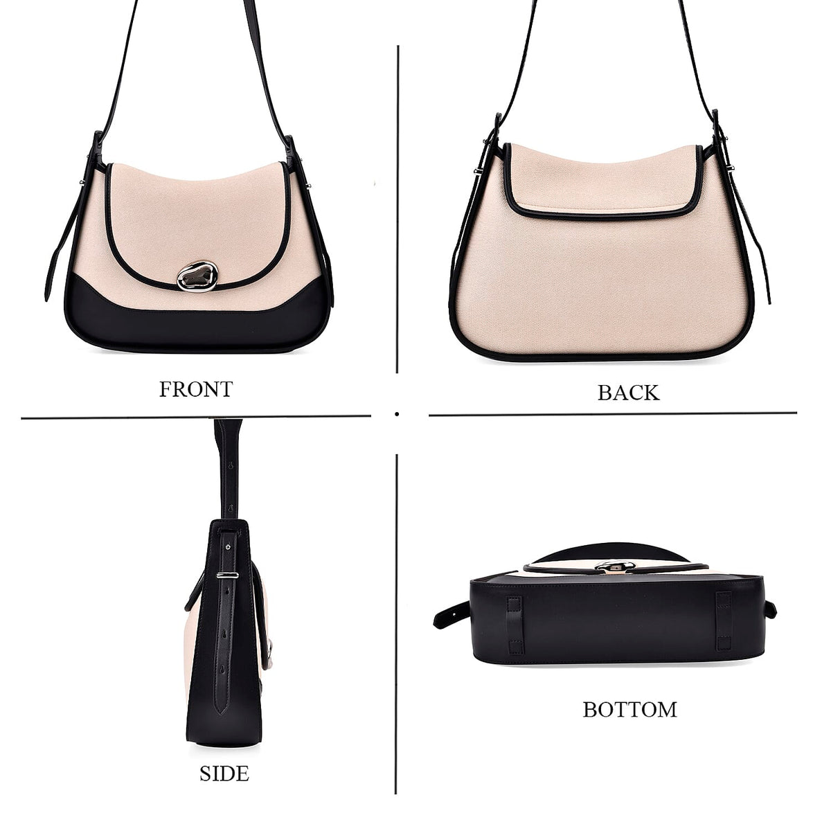 Genuine Leather Shoulder Bag with Adjustable Strap - Black V32585241 2