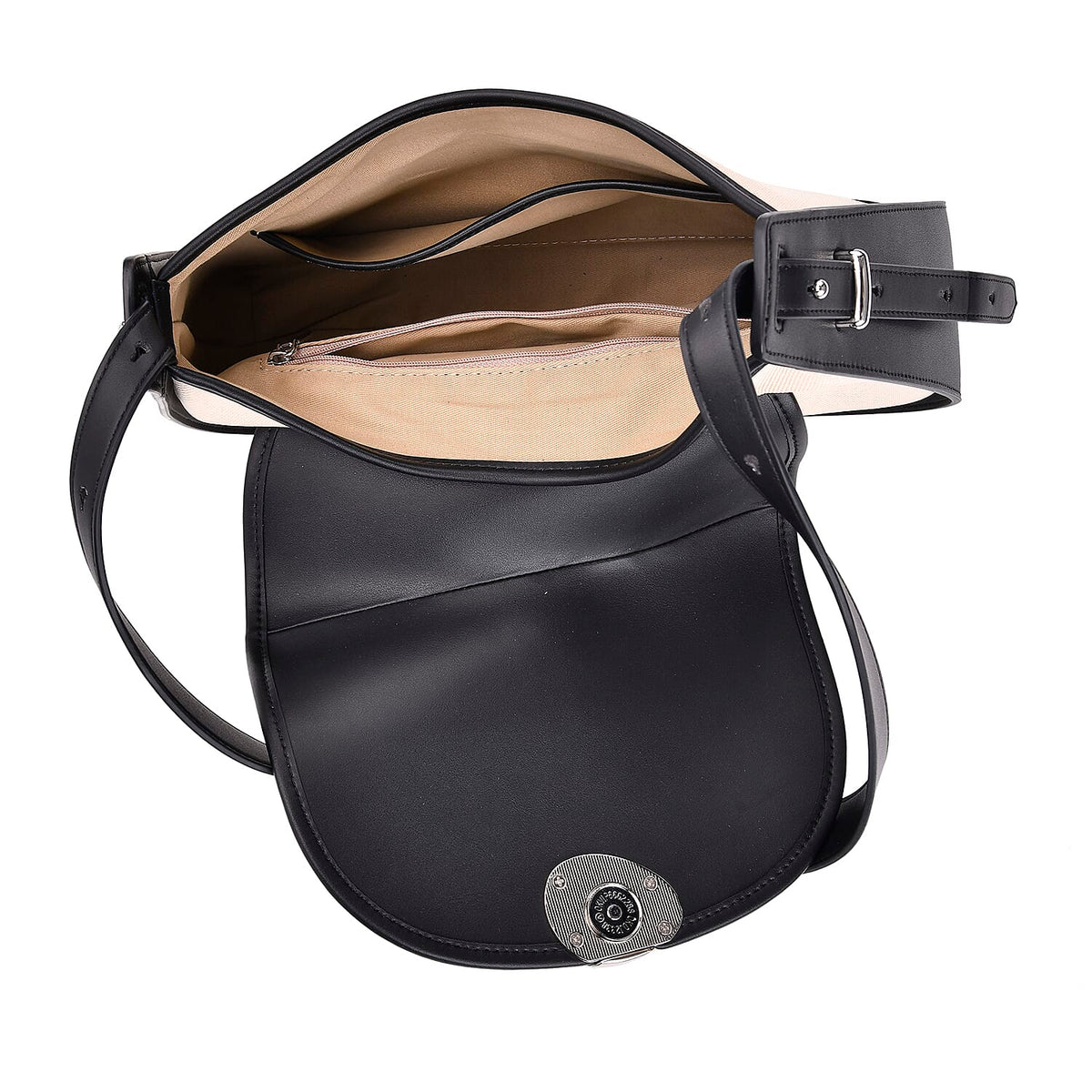 Genuine Leather Shoulder Bag with Adjustable Strap - Black V32585241 3
