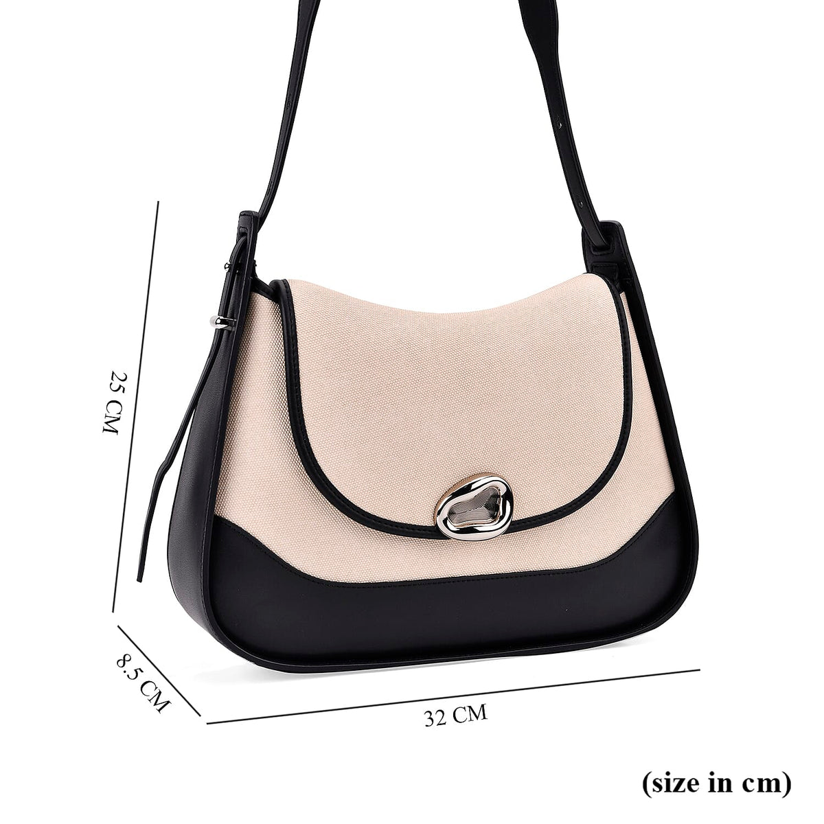 Genuine Leather Shoulder Bag with Adjustable Strap - Black V32585241 4