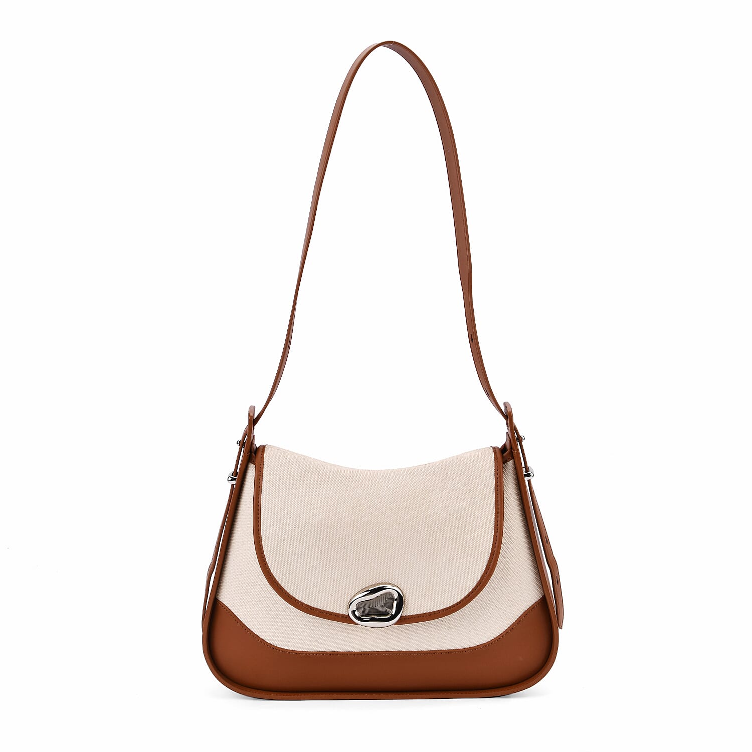 Genuine Leather Shoulder Bag with Adjustable Strap - Tan 8033711 0