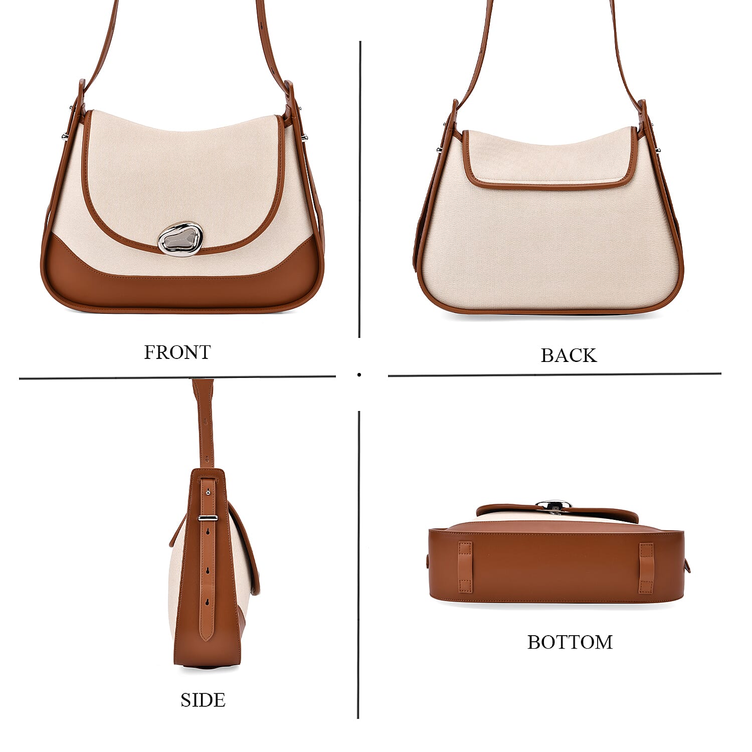 Genuine Leather Shoulder Bag with Adjustable Strap - Tan 8033711 2