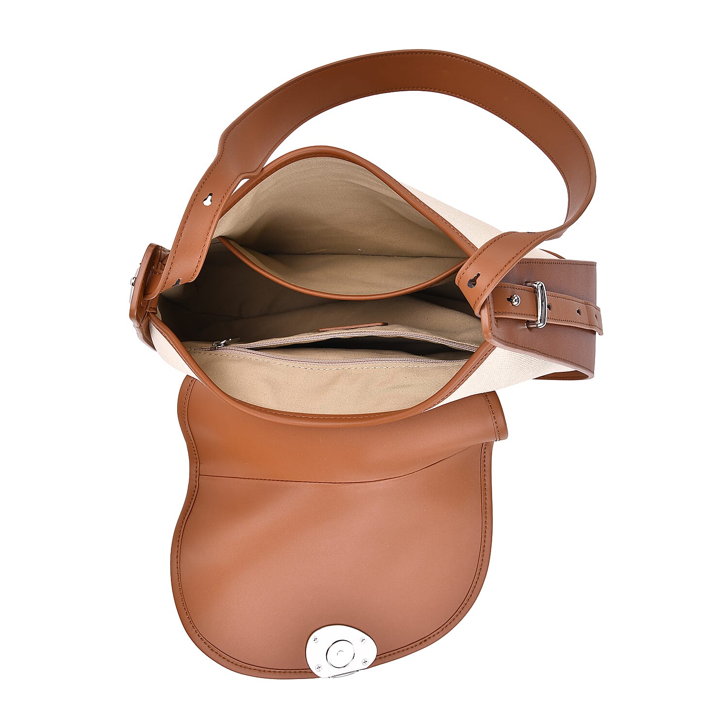 Genuine Leather Shoulder Bag with Adjustable Strap - Tan 8033711 3
