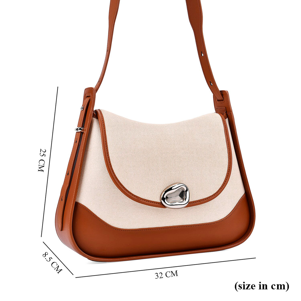Genuine Leather Shoulder Bag with Adjustable Strap - Tan 8033711 4