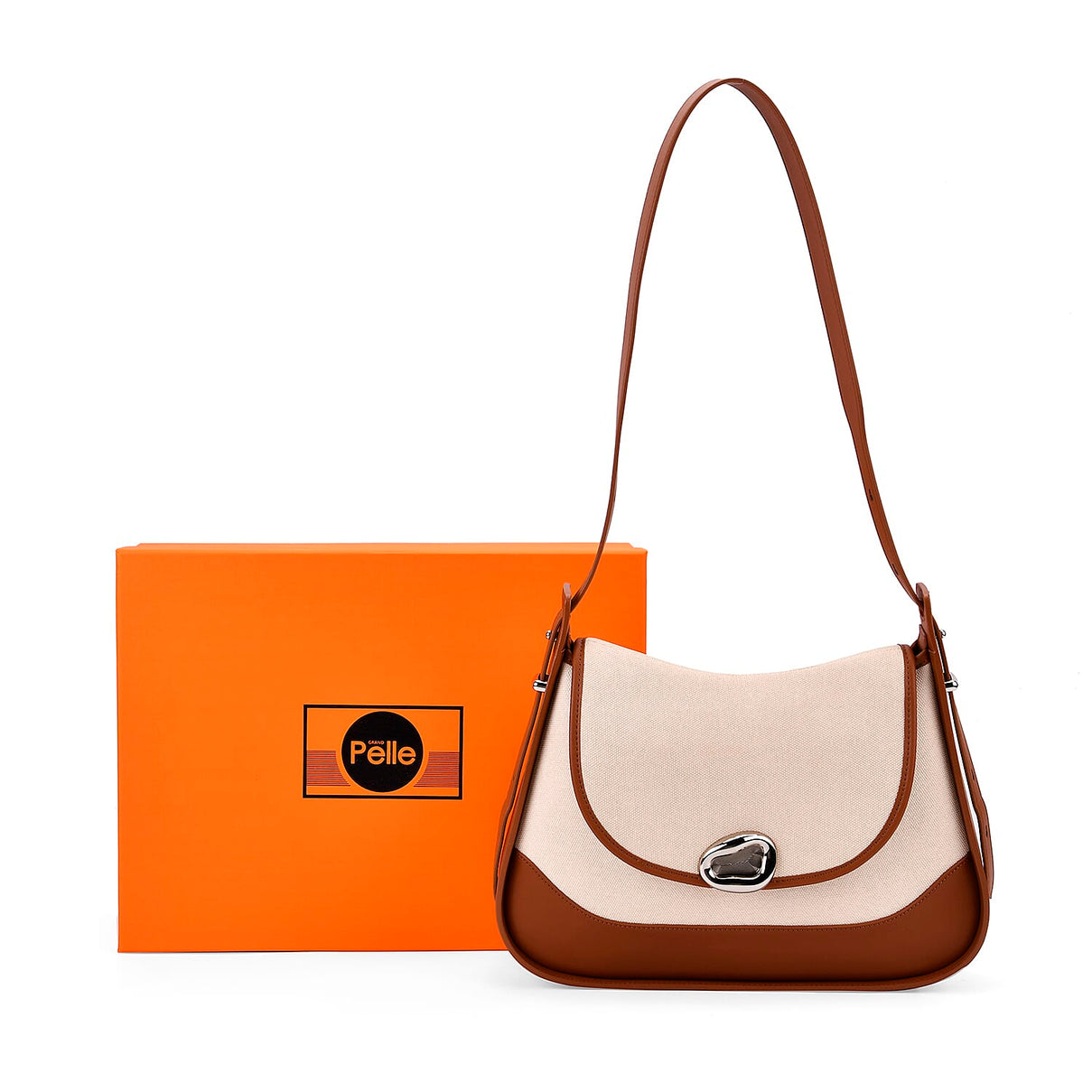 Genuine Leather Shoulder Bag with Adjustable Strap - Tan 8033711 5