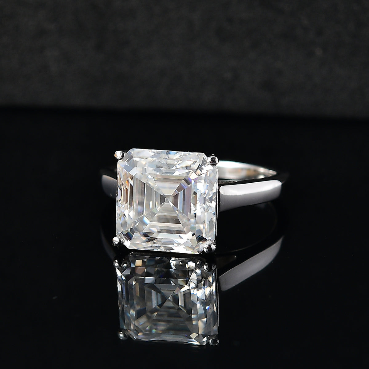 Moissanite Asscher Cut Solitaire Ring in Rhodium Overlay Sterling Silver 4.91 Ct. V32575821 2