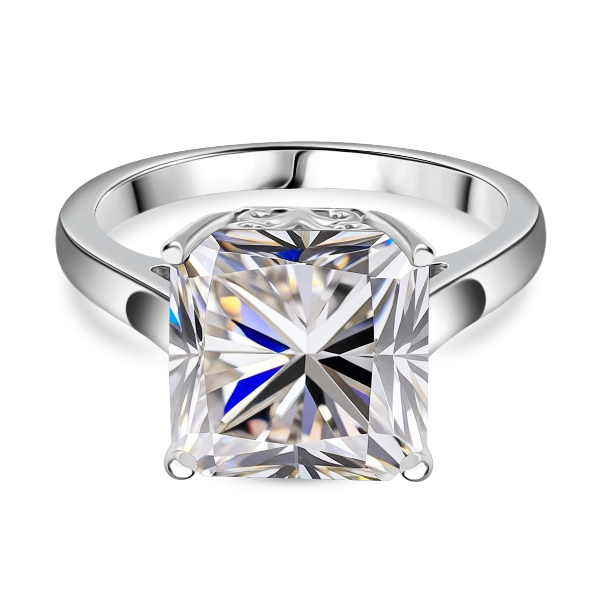 Moissanite Asscher Cut Solitaire Ring in Rhodium Overlay Sterling Silver 4.91 Ct. V32533307 0