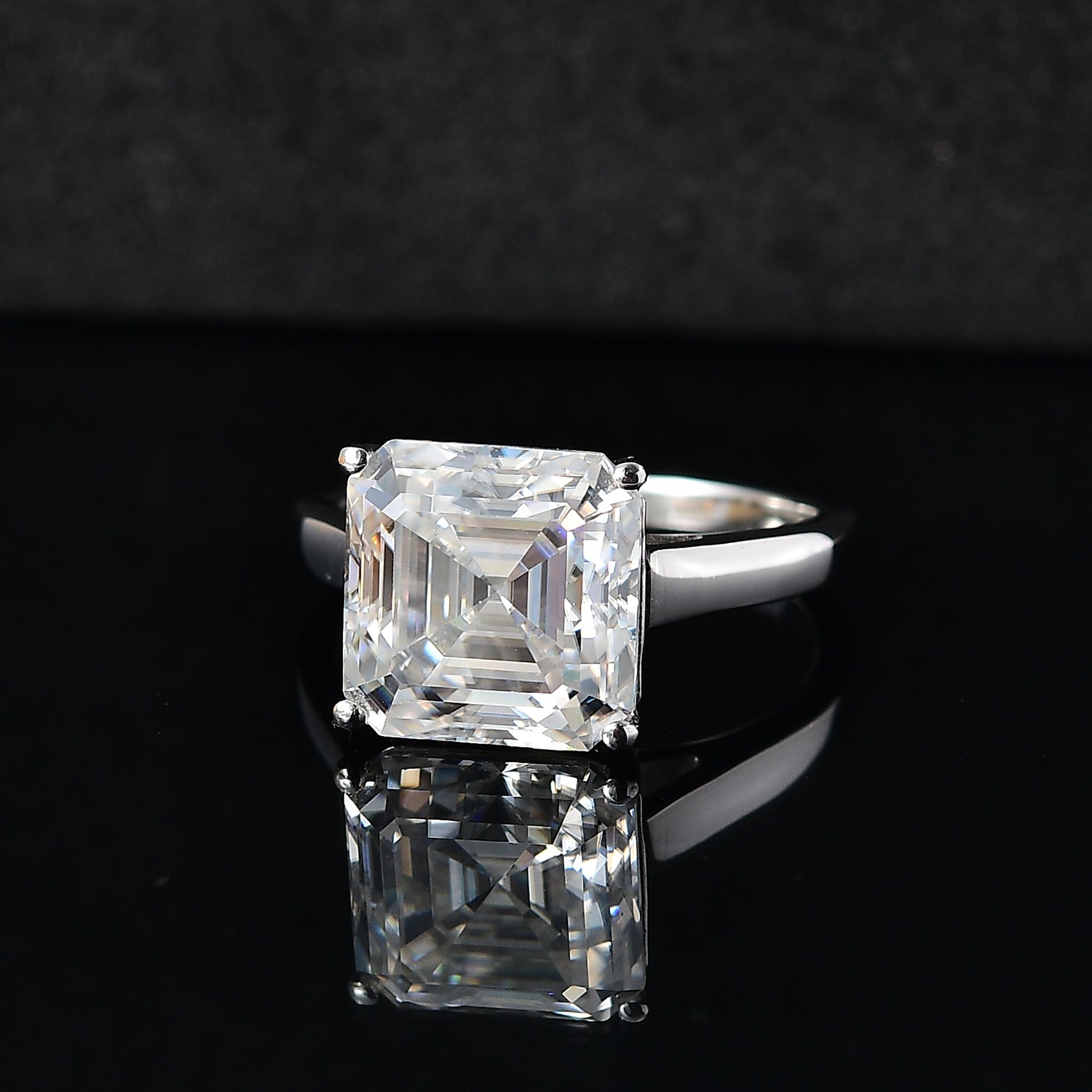 Moissanite Asscher Cut Solitaire Ring in Rhodium Overlay Sterling Silver 4.91 Ct. V32533307 2