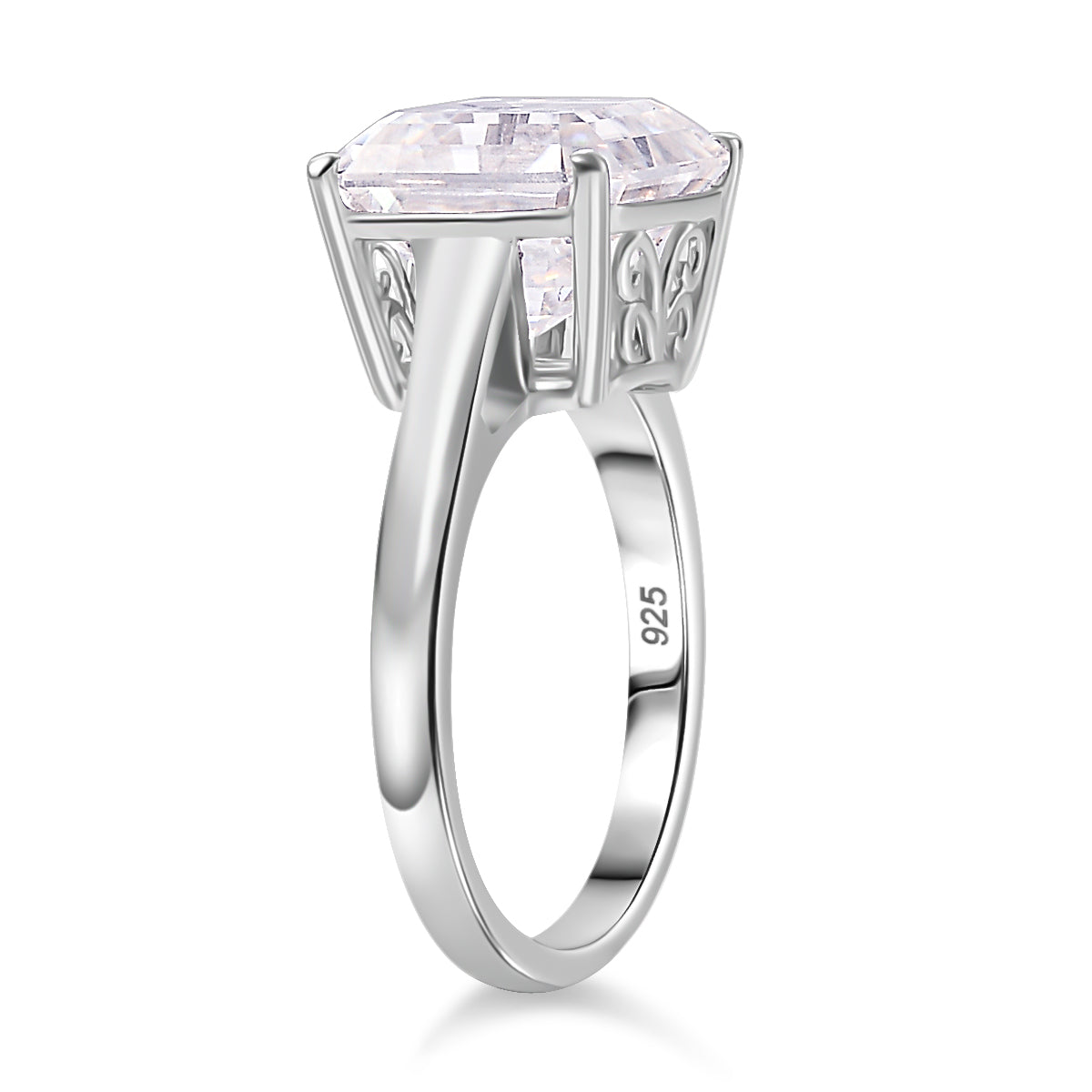 Moissanite Asscher Cut Solitaire Ring in Rhodium Overlay Sterling Silver 4.91 Ct. V32533307 4